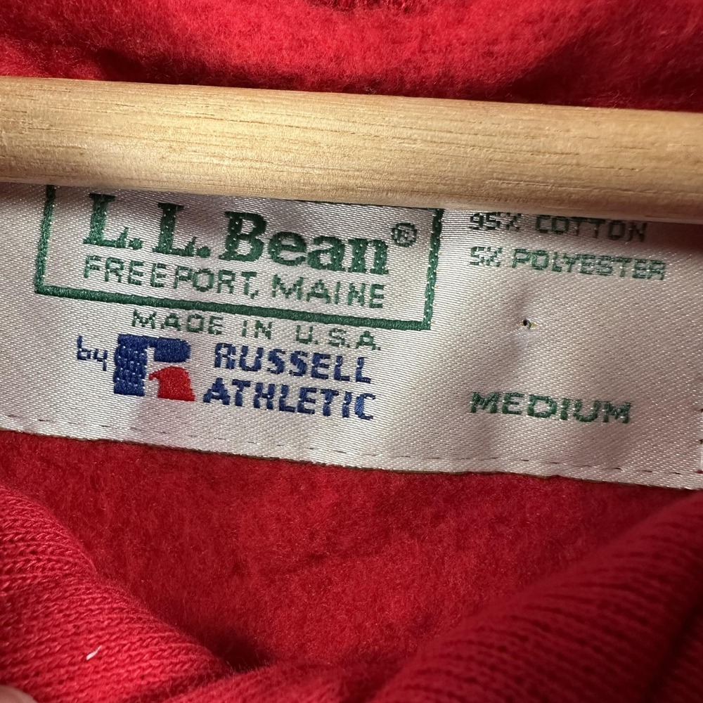 Vintage L.L.Bean x Russel Hoodie Mens Medium Red Henley Heavyweight Made USA - Picture 2 of 13